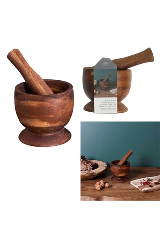 Mortero y maja de madera de acacia - D12 cm
