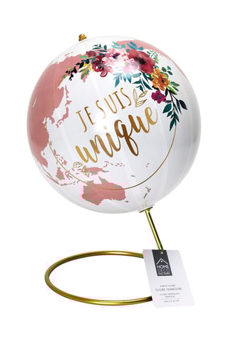 Globo terráqueo - Blanco y rosa - 21,5 x 29 cm