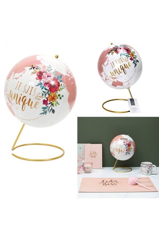 Globo terráqueo - Blanco y rosa - 21,5 x 29 cm