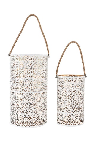 2 faroles - 
39 y 42 cm - Blanco y dorado