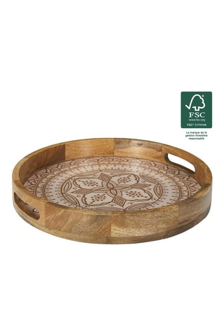Bandeja redonda de madera de mango - 35 cm