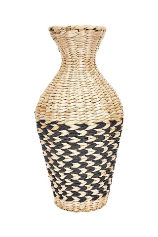 Jarrón de ratán - 42 cm x 21 cm x 21 cm - Beige y negro 