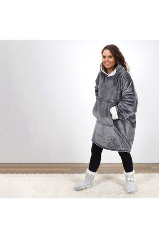 Sudadera con capucha interior sherpa - Gris y blanco - 118 x 85 cm