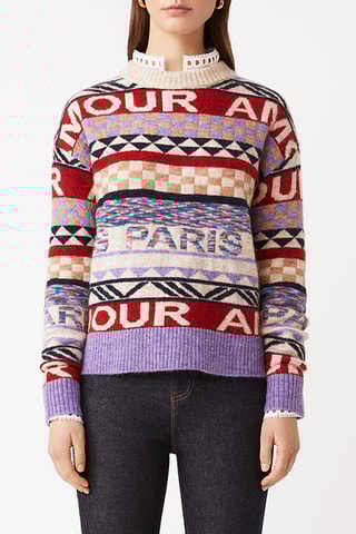 Pull en laine et mohair - Mauve et rouge