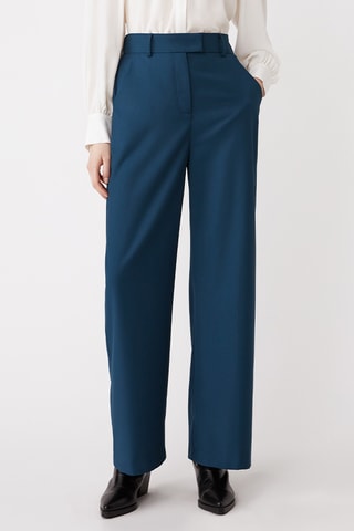 Calças direitas de cintura alta - Azul