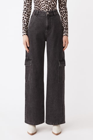 Calças de ganga de cintura alta - Cinzento-escuro