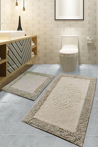 2 tappetini bagno Piante - Beige