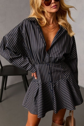 Robe chemise - Beige et bleu