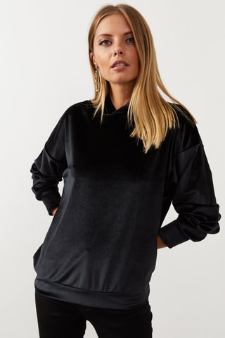 Sweat à capuche en velours - Noir