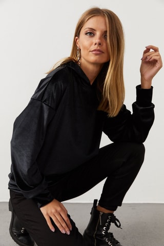 Sweat à capuche en velours - Noir