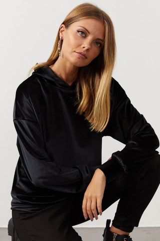 Sweat à capuche en velours - Noir