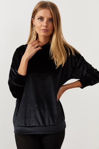 Sweat à capuche en velours - Noir