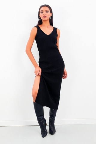 Robe longue en laine - Noir