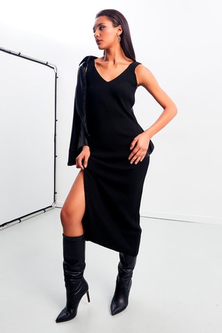 Robe longue en laine - Noir