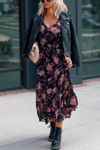 Robe longue - Noir et rose