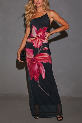 Robe longue - Noir et rose