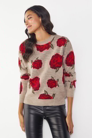 Pull - Beige et rouge