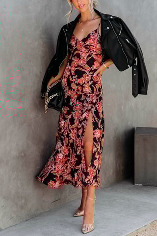 Robe midi - Noir et rouge