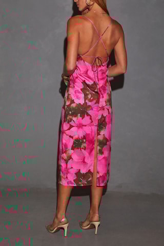 Robe midi - Vert et rose