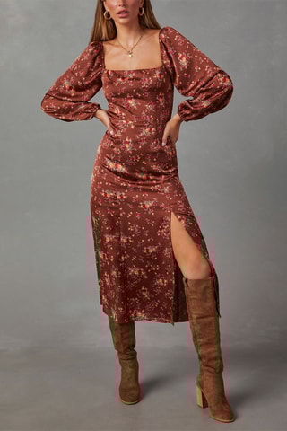 Robe midi - Rouge et marron