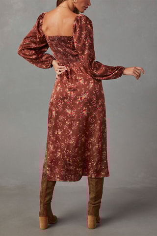 Robe midi - Rouge et marron