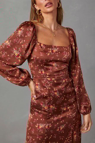 Robe midi - Rouge et marron