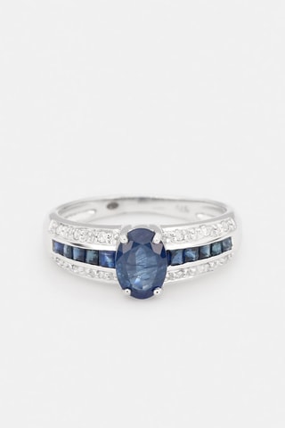 Bague - 
Or blanc, saphirs et diamants