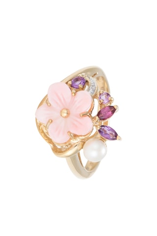 Bague Aïda - Or jaune, améthystes, diamant, rhodonite et nacre