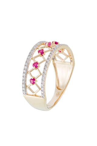 Bague Rubis Losange - Or jaune, rubis et diamants