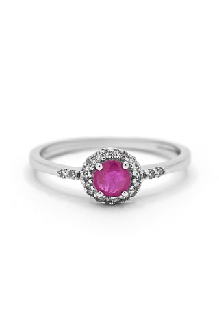 Bague Rond de Rubis - Or blanc, diamants et rubis