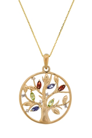 Pendentif Arbre de vie - Or jaune, diamants, iolites, grenat et péridots