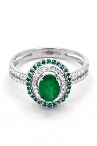 Bague Dara - Or blanc, diamants et émeraudes