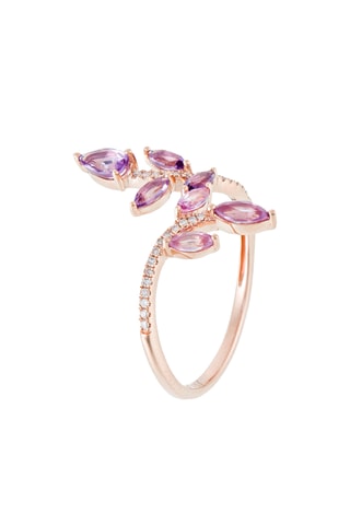 Bague Flamboyant - Or rose, diamants, améthystes et saphirs