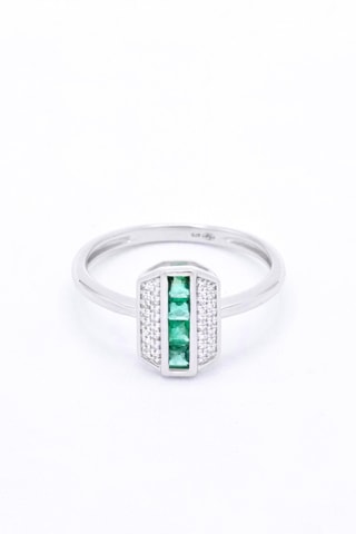 Bague Katell - Or blanc, diamants et émeraudes