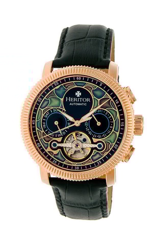 Montre automatique en cuir Aura - Noir et doré rose