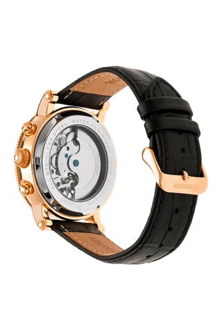 Montre automatique en cuir Winston - Noir et doré rose