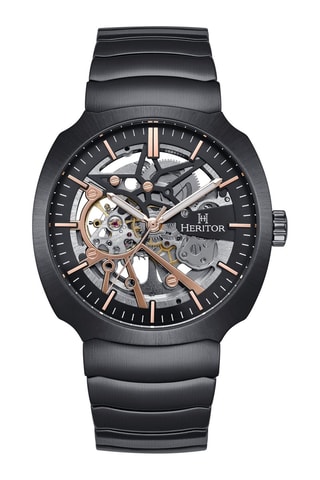 Montre automatique en acier Magnus - Noir et doré rose