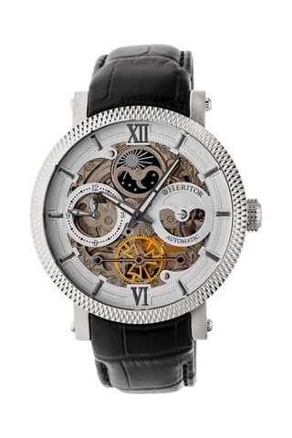 Montre automatique en cuir Aries - Noir et argenté