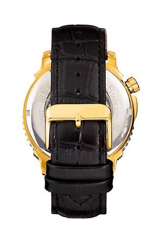 Montre automatique en cuir Bauer - Noir et doré