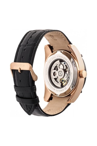 Montre automatique en cuir Daniels - Noir et doré rose