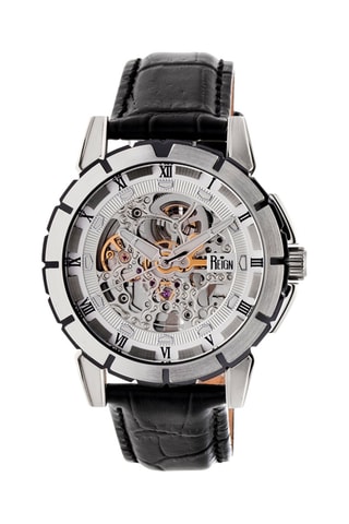 Montre automatique en cuir Philippe - Noir et argenté - Reign