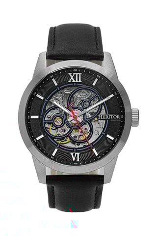 Montre automatique en cuir Jonas - Noir et argenté