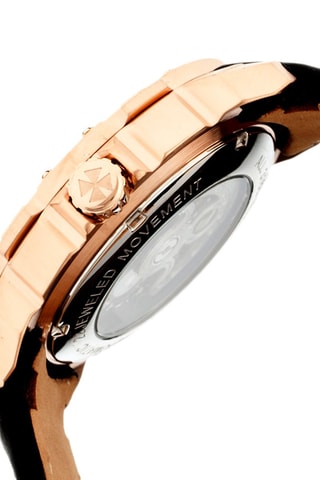 Montre automatique en cuir Conrad  -  Noir et doré rose