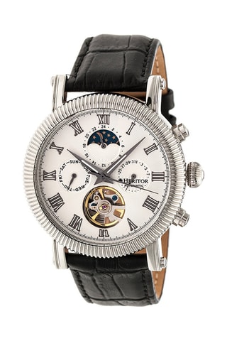 Montre automatique en cuir Winston - Noir et argenté