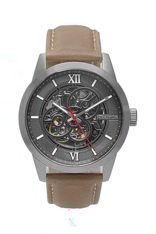 Montre automatique en cuir Jonas - Taupe et argenté