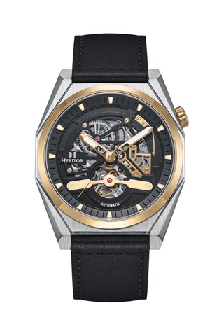 Montre automatique en cuir Amadeus - Heritor Automatic - Noir - Silver/Gold