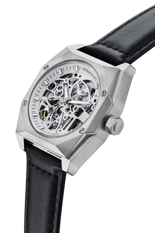 Montre automatique en cuir Elliott - Noir et argenté