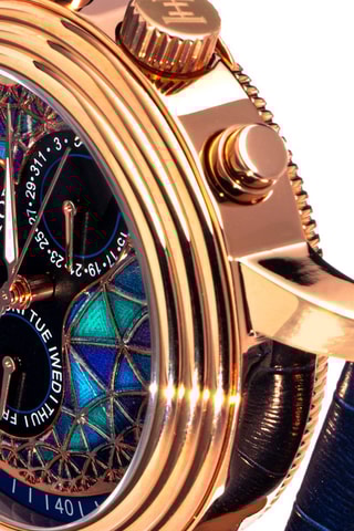 Montre automatique en cuir Legacy - Bleu marine et doré rose