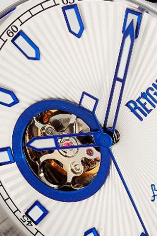 Montre automatique en cuir - Bleu foncé et argenté