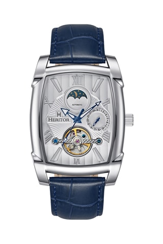 Montre tourbillon automatique en cuir Valentin - Bleu et argenté